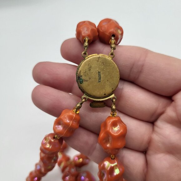 Vintage Austria Iridescent Molded Lumpy Coral Color Bead Necklace - Picture 10 of 12